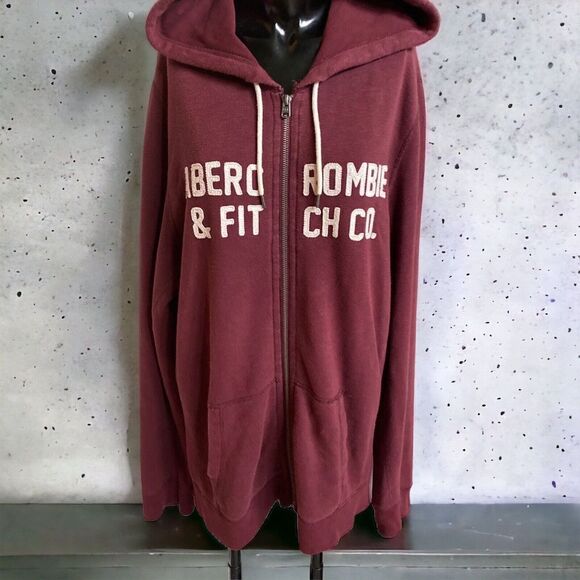 Abercrombie & Fitch Other - Abercrombie Fitch Zip Up Hoodie Sweatshirt Sz LARGE BURGUNDY Fleece Spell Out
